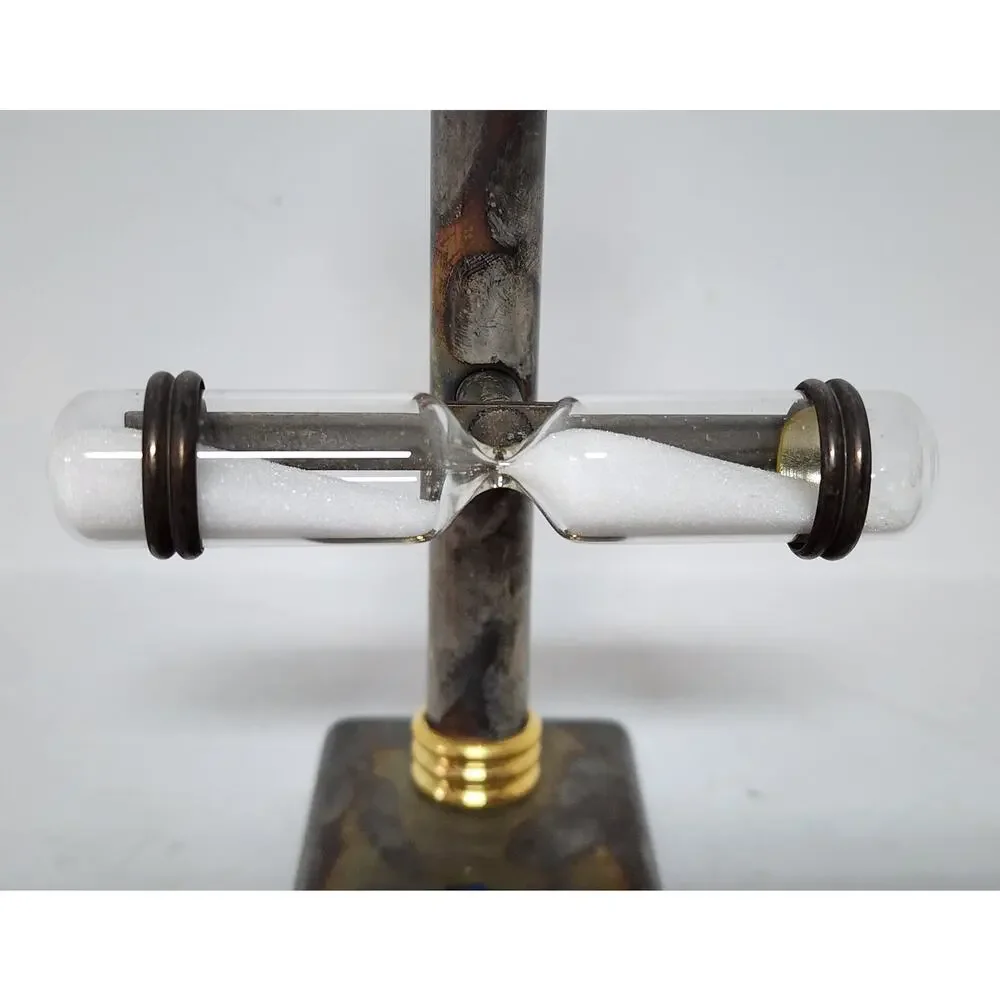 Vintage Brass Hourglass Timer on Stand – 3‑Min Promo Piece, Crystal Finial